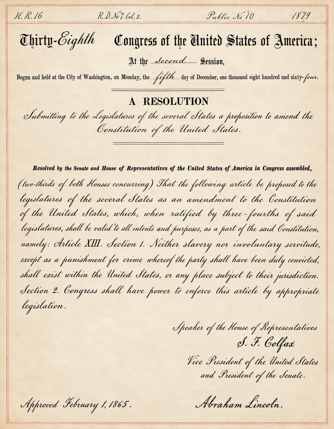 Opening image for 13th Amendment to the U.S. Constitution